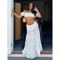 Lace Skirt Set Dress Summer Women Beach Holiday Sexy Cotton Matching Set Outfits Spring White 2 Pcs Vestidos Female Set 2025