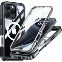 360 Protection Phone Case For iPhone 17 Pro Max 17 Air 16 Pro Dual Layer Glass Clear Shockproof Wireless Charging MagSafe Cover