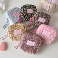 1 Pack of 6-Color Leopard Print Plush Makeup Bags, Mini Square Makeup Bag Lipstick Case, Cosmetic Storage Bag, Multifunctional Design for Travel, Vacation, Home Bathroom Decoration, Holiday Cosmetic