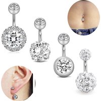 3~4 Pcs Belly Button Rings 6MM Stainless Steel 14G CZ Navel Rings Barbells Studs Women Girls Body Piercing Jewelry