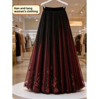 Elegant A-Line Midi Skirt Women's Spring 2026 Floral Print Chiffon Slimming High Waist Polyester Fiber Goddess Design Sensation