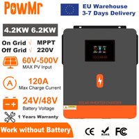 PowMr 6.2KW 4.2KW Hybrid Solar Inverter On Grid Pure Sine Wave Inverter 24V 48V 230V Dual Output with MPPT 120A Solar Charger