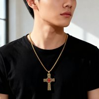 My Shape Vintage Red Knight Cross Templar Pendant Necklaces for Women Men Stainless Steel Neck Chain Religious Amulet Jewelry