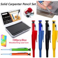 Deep Hole Solid Carpenter Pencil With Pencil Cap and 100pcs 2.8mm 2B Lead, Woodworking Marking Mechanical Pencil for Woodworking