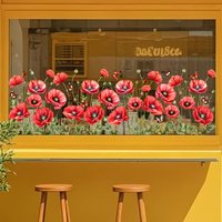 1pc Poppy Theme Wall & Window Decals, Self-Adhesive Stickers, Suitable for Shop Windows, Living Room, Bedroom, Balcony,