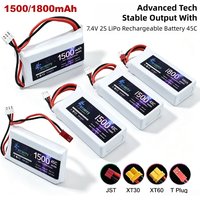 2S 7.4V 45C LiPo Battery 1500/1800mAh, T/JST/XT30/XT60 Plug for RC Helicopter, Car, FPV Boat & Drone