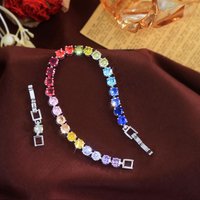 Pera Luxury Hiphop Rainbow Iced Out 5mm CZ Crystal Tennis Bracelets For Women Men Silver Color Bracelet Chain Party Jewelry B253