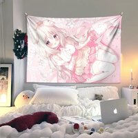 VIKAMA Kawaii Pink Anime Girl Tapestry Double Ponytail Wall Hanging for Bedroom Y2K Decor