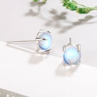 Charming 925 Sterling Silver 5/6MM Exquisite Moonstone Earrings for Women, Fashionable Wedding Jewelry for Parties