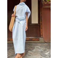 YUDX Miyake Pleats 2025 Autumn New Women's Set, Irregularly Cut Lapel Top, Loose Skirt, Long Skirt, Two-piece Set