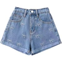 Teen Girls High Waisted Ripped Denim Shorts Summer Light Wash Distressed Jean Shorts Streetwear Y2K Baggy Hot Pants 8-12Y