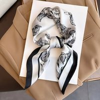 70cm Flower Smooth Neck Square Silk Scarf Scarves Sunscreen Head Wrap Women Black and White Bandana Hijab Luxury handkerchief