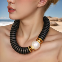 Statement Retro Necklace Wood Beads Handmade for Women Trendy Party Jewelry