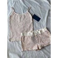 Strawberry Vest Shorts 2 Pieces Set Woman Eyelet Bow Slim Tank Top with Elastic Waist Patchwork Straight Short Pant Sweet Sets