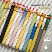 12pcs/set Parrot/Chick/Duck Neutral Pen Rotating Core 0.5mm Black Ink - Large Capacity Pen Cartoon Speed Drying Signature Pen