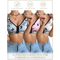 3PCS Butterfly Print Front-Close Bra, Ultra-Light Breathable Wireless Comfortable Bralette for World Cup Match Days