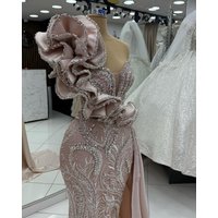 Dusty Pink Woman Evening Dresses Mermaid Beaded Ruffled Prom vestidos elegantes para fiesta de gala robes de soirée Customized