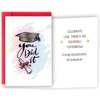 Novelty Graduation Congratulations Card, "You Did It" Funny Grad Greeting Card with Red Envelope, Great Graduation Gift