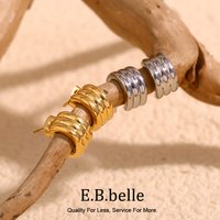 E.B.belle Basic Mini C-shaped Striped Stud Earring Minimalist Style Stainless Steel 18K Gold Plated Tarnish Free Fashion Jewelry