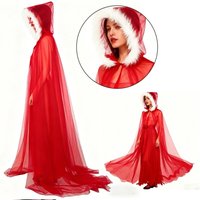 Fairy Tale Red Riding Hood 150cm/59in Polyester Witch Wizard Hooded Cloak Velvet Role Play Cosplay Costume Cape Christmas