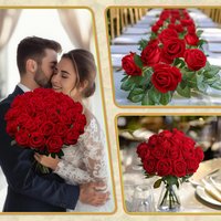 10PCS Fake Red Roses, Artificial Flowers Bulk Realistic Silk Faux Red Rose with Stems for Wedding Decoration Anniversary