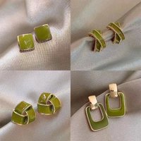 Korean Fashion Glazed Green Fresh Small Stud Earrings For Women Vintage Dripping Oil Geometric Enamel Earring Party Jewelry Gift