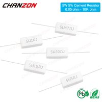 10Pcs 5W 5% Cement Wirewound Resistors 0.22 0.33 0.47 50 100 330 1K 10K Ohms 5Watt Inductive Fixed Wire Wound Ceramic Resistance