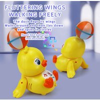 Cute Yellow Duck Shaped Electric Toy with Top Ball Rotation Colorful Sound And Light Baby Gift Toy
