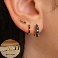 3Pairs Fashion 18K Gold Plated Cubic Zircon Huggies Earrings Set for Women Stainless Steel Punk Hoop Earrings Piercing Jewelry