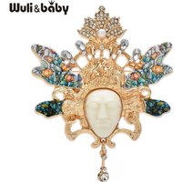 Wuli&baby Retro Forest Elf Face Brooches For Women Lady Enamel Charming Cartoon Character Party Casual Brooch Pins Gifts