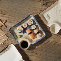 4pcs 7.5in Ceramic Sushi Plate Set Includes sauce dish Japanese-style dinner plate set French fries tray Appetizer plate Dumplin