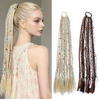 Bohemian Synthetic Fiber Braided Ponytail Extensions with Beads Long Tassel for Festival Beach Party Daily Wear Easy Clip