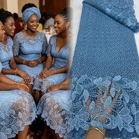 African Lace Fabric 5 Yards High Quality 2026 SKY BLUE Nigerian Cord Lace Fabric Water Soluble Guipure Lace For Sewing