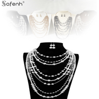 Pearls Necklace Earring Set Elegant Multilayer Simulated Pearl Necklace And Earrings Set For Women Long Necklace Fashion Jewelry