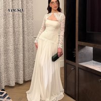 Prom Dresses Elegant White Lace Chiffon Formal Dress Sleeveless Detachable Sleeve Gown for Women Wedding Guest Party Customized