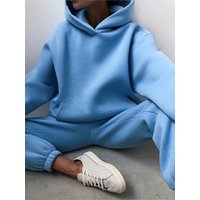 Solid Color Women's Autumn And Winter New Fashion Long-sleeved Hooded Sweatshirt + Tying Pants Women's Comfortable Trousers Suit