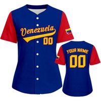Personalized Women Venezuela Baseball Jersey Custom Name Number Baseball Shirt Button Down Team Uniform S-4XL