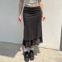 Chic Women Midi Skirt Polka Dot Skirt Double Layer High Waist Flowy Casual Elegant Skirts 2026 Spring Summer High Street Skirt