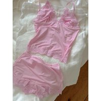 Pink Lace Trim Bra Sets Woman Sexy Triangular Cup Seamless Bras+Low Waist Boxer Briefs Solid Soft Comfort Underwear 2 Piece Set