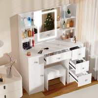 Teousev White Vanity Set, LED Lighted Mirror with Stool, Jewelry Storage Drawers, Sturdy Frame Modern Bedroom Dressing Table