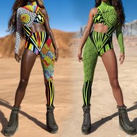Halloween Unisex 3D Painted Cyberpunk Irregular Lines Bodysuit Sexy Rave Festival Cosplay Performance Tights for Holiday Party