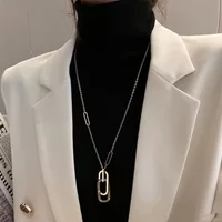 Minimalist Geometric Crystal Oval Square Pendant Necklace for Women Stainless Steel Long Sweater Chains Jewelry Statement Gift