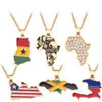 New Fashion Country Map Flag Necklace for Woman Man Liberia Haiti Jamaica Ghana Guinea Nigeria Alloy Pendant Chain Jewelry