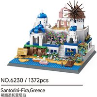 Santorini Fira Town MOC Building Kit, 1372 Pcs DIY Architecture Set for Display & Collection