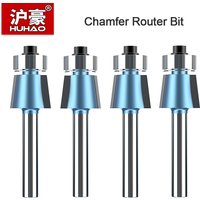 HUHAO 1/4" Shank Chamfer Router Bit Bevel Edge Forming Router Bit with Bearing Woodworking Carbide Steel Cutter Wood CNC Tool