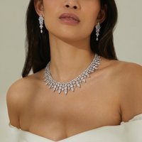 Luxury 2 Piece Jewelry Sets For Women Dubai Saudi Zircon Bridal Necklace Earring Set Party Prom Bridal Jewelry Set Accessories