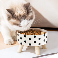1PC Pet cat dog plastic bowl with polka dot checkerboard pattern, anti slip and easy to clean