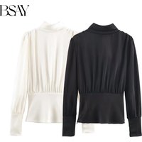 BSAY Satin Texture Backless Bow Shirt Women Fashion Autumn Winter Long Sleeves Blouses Street Clothing Chic Ladies Tops mujer