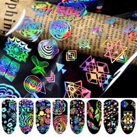 8pcs Holographic Colorful Nail Stickers Shimmer Laser Nail Art Transfer Foil Starry Sky Decal for Manicure UV Gel Polish Decor