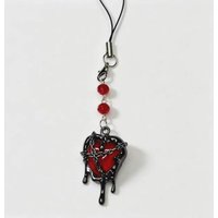 Gothic Vampire Red Crystal Mobile Phone Charm: Sword, Heart, DIY Halloween Keychain